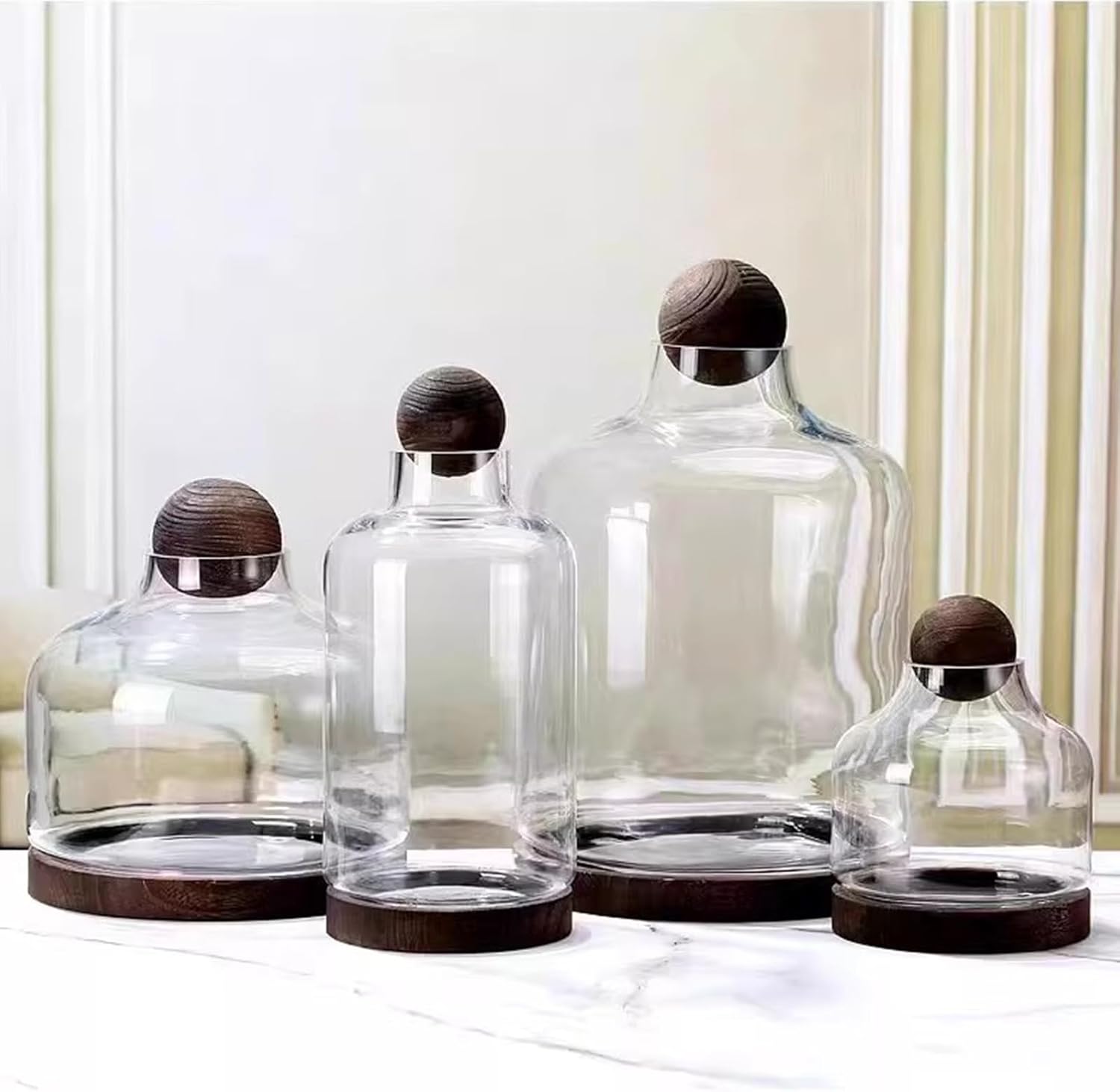 Glass Fish Bowl Terrarium, Clear Micro Landscape Self-circulating Aquarium with Wood Base Ball Lid, Interior Desktop Small Plant Tank Ornaments(36x17cm/14x6.7in, Clear)