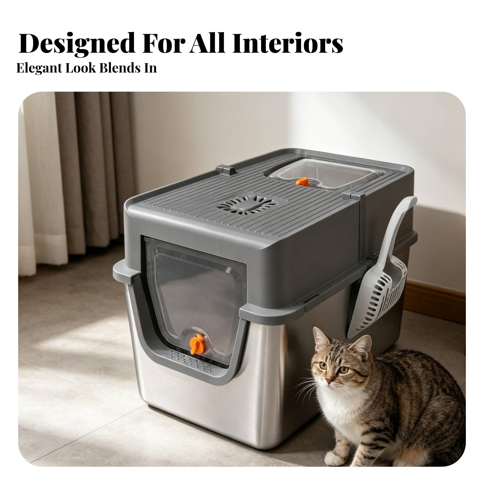Enclosed Litter Container Lettiera Chiusa Gatto Cassettina Gatti Toilette Gatti Box Sabbia in Acciaio Inox con Ingresso Frontale E Apertura Dall Alto, Grigio Scuro, style to 3