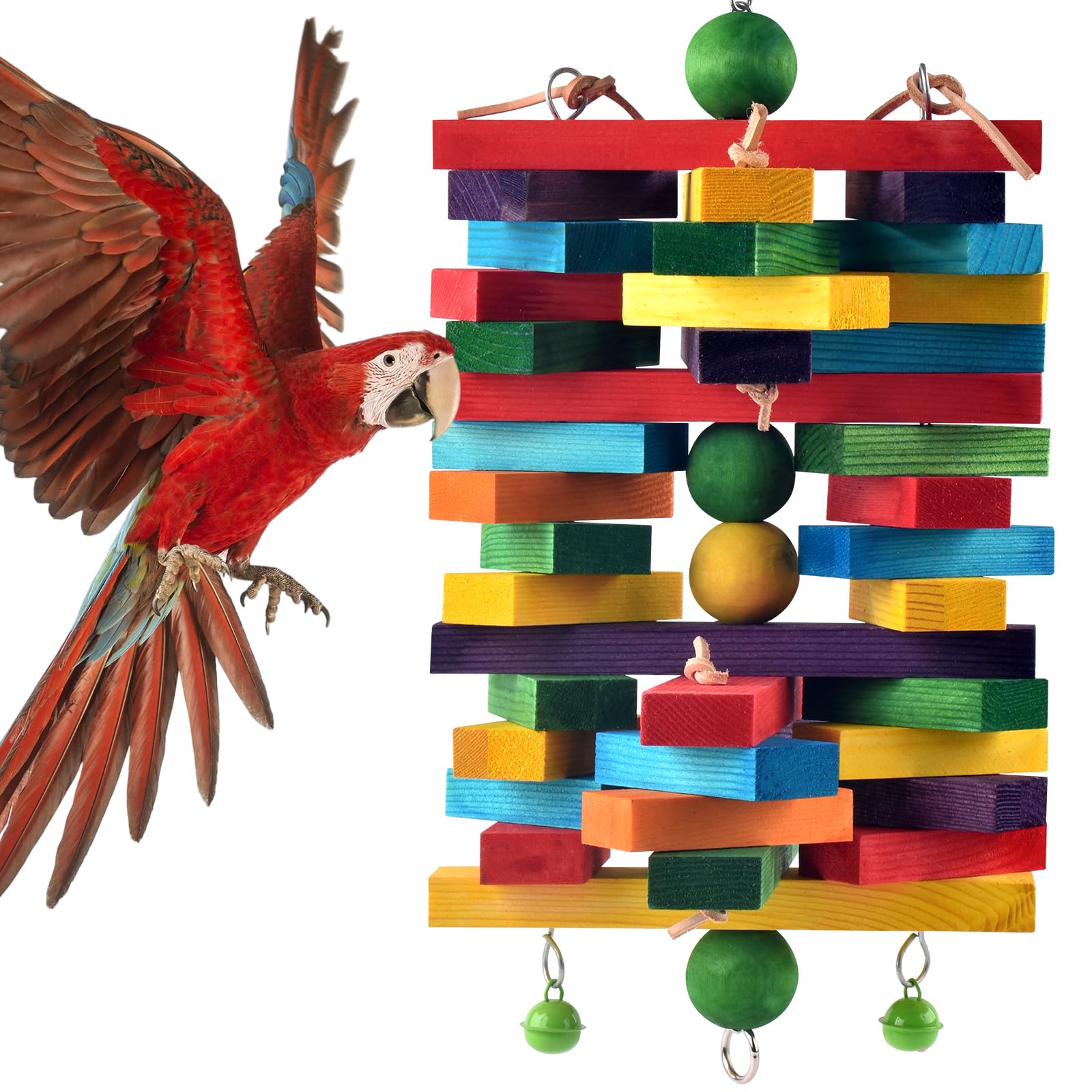 ERKOON Extra großes Vogelspielzeug für Papageien, afrikanisches Grau, Amazon-Papageien, mehrfarbig, natürliche Holzblöcke, Papageien-Kauspielzeug, Vogelkäfig-Zubehör