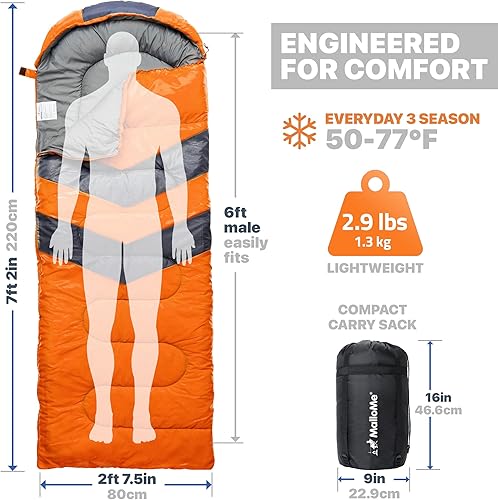 Vista 2 de MalloMe Sacos de dormir para adultos para clima frío y cálido, saco de dormir para mochileros para niños de 10 a 12 años, niñas, niños, ligeros