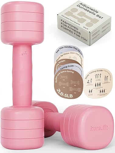 Miniatura 2 de Mancuerna ajustable rosa (5 libras) y barras de peso de mano moradas para mujer (2.2 libras)