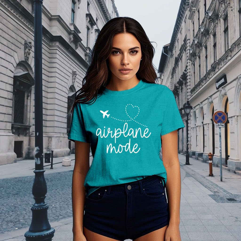 Womens Airplane Mode Shirt Traveling Tshirt Travel Lover Tee Tops - Image 3