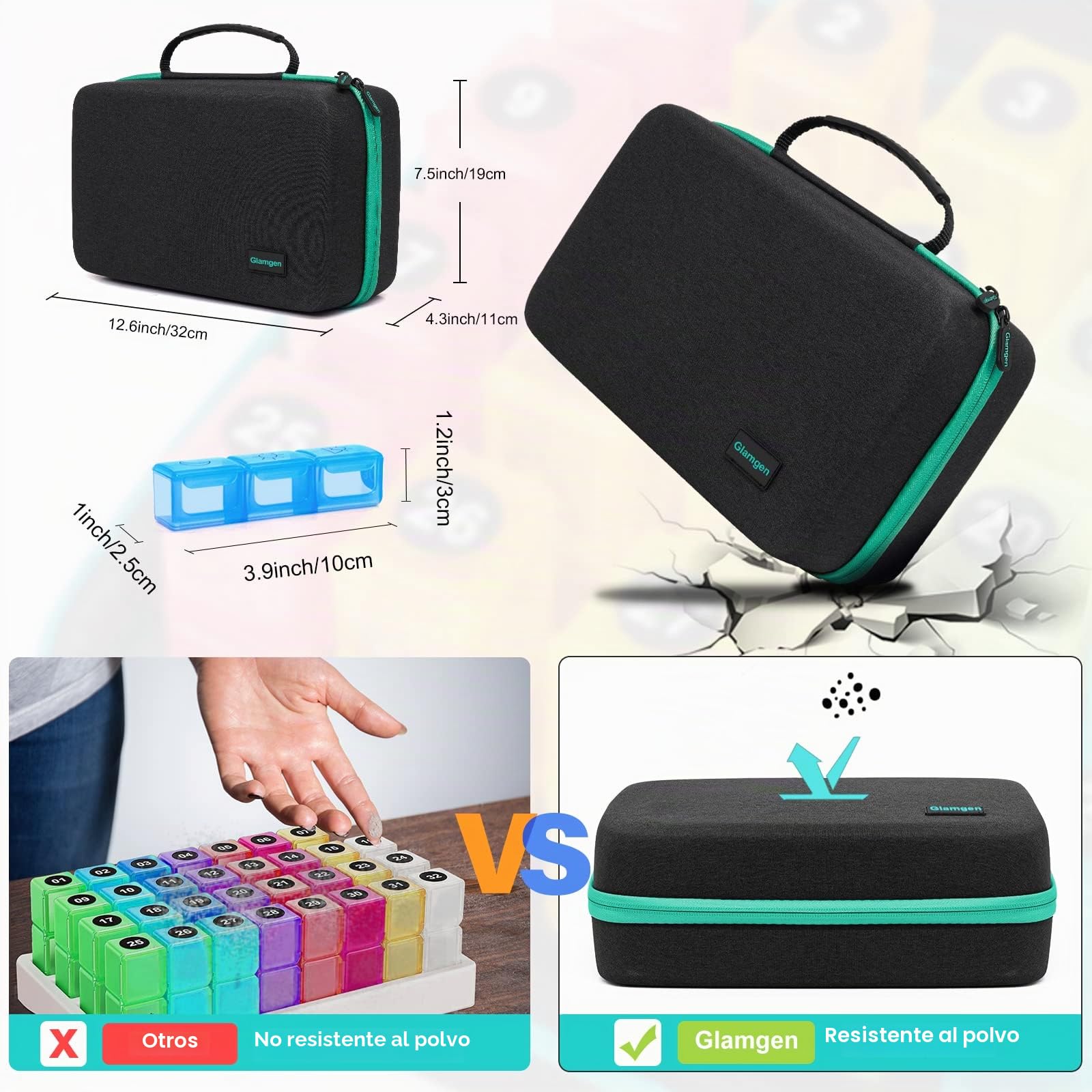 Pastillero mensual 3 veces al día, estuche duro extra grande de viaje, organizador diario de 30 días con 32 compartimentos, caja de almacenamiento de medicamentos