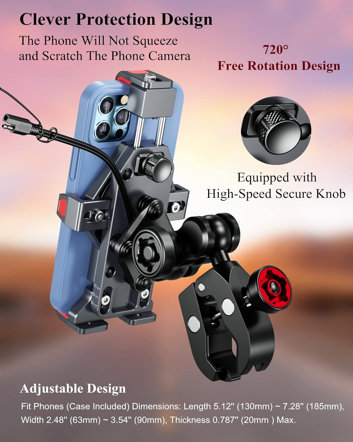 BRCOVAN Motorcycle Phone Mount with 15W Qi Wireless Charger & Vibration Dampener, Metal, Anti-Theft, Anti-Shake, Adjustable Motorcycle Handlebar Cellphone Holder Fit 4.7''-7.2'' Smartphones