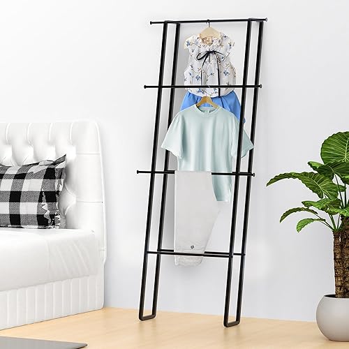 Miniatura 6 de CANYAVE Toallero de escalera para mantas, escalera inclinada de pared, toallero para mantas, escaleras de manta de 4 niveles para sala de estar y