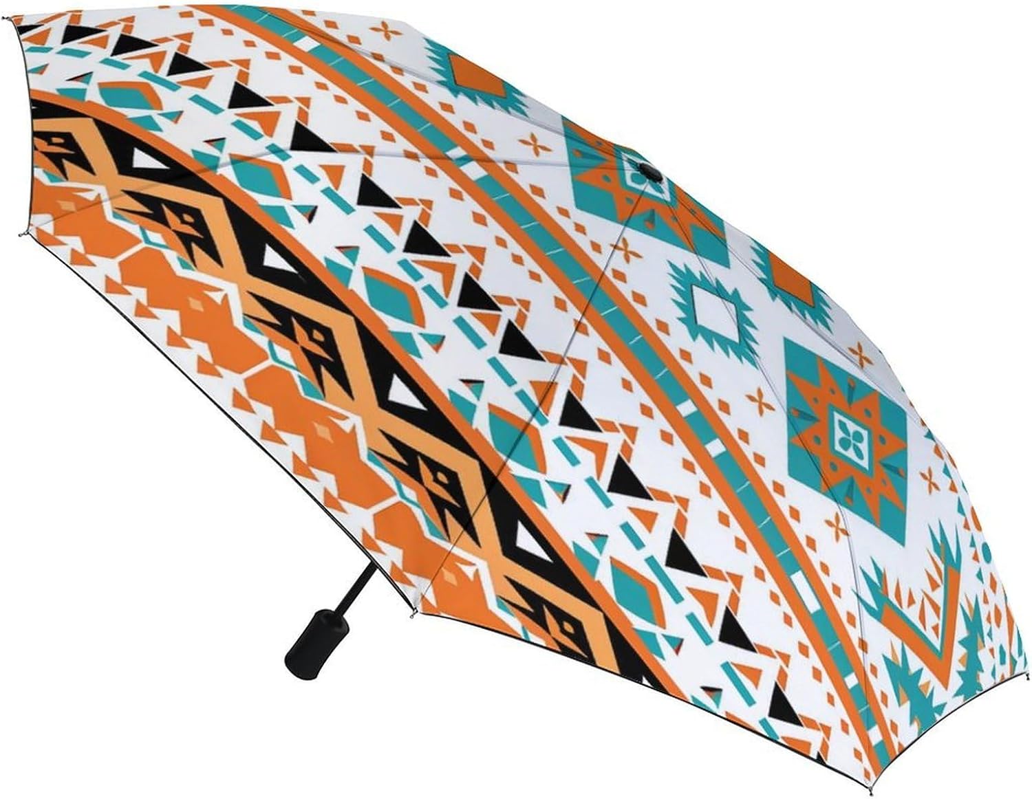 Abstract Geometric Aztec Auto Open Close Umbrella 3-Fold Design for Rain Sun Protection Ethnic Windproof Compact Umbrella for Walking Travel Lightweight