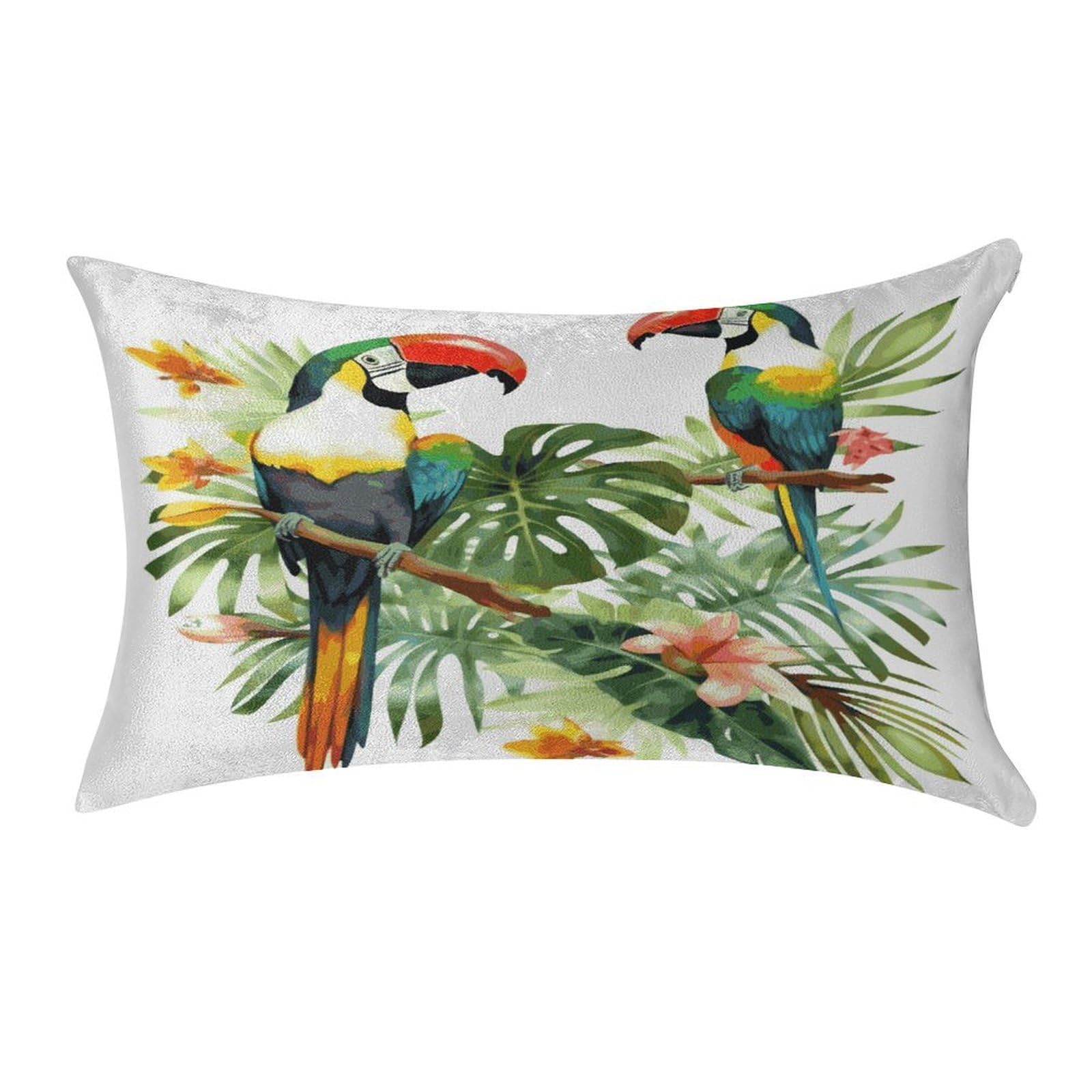 MUSM Toucans Parrot Palm Tree Leaves Pillow Case 12"X20" Luxury Velvet Throw Pillow Cover Fade Resistant Cozy Soft Pillowcases Pillow Protector Pillow Shams Lumbar Pillow Shells for Home&Gifts