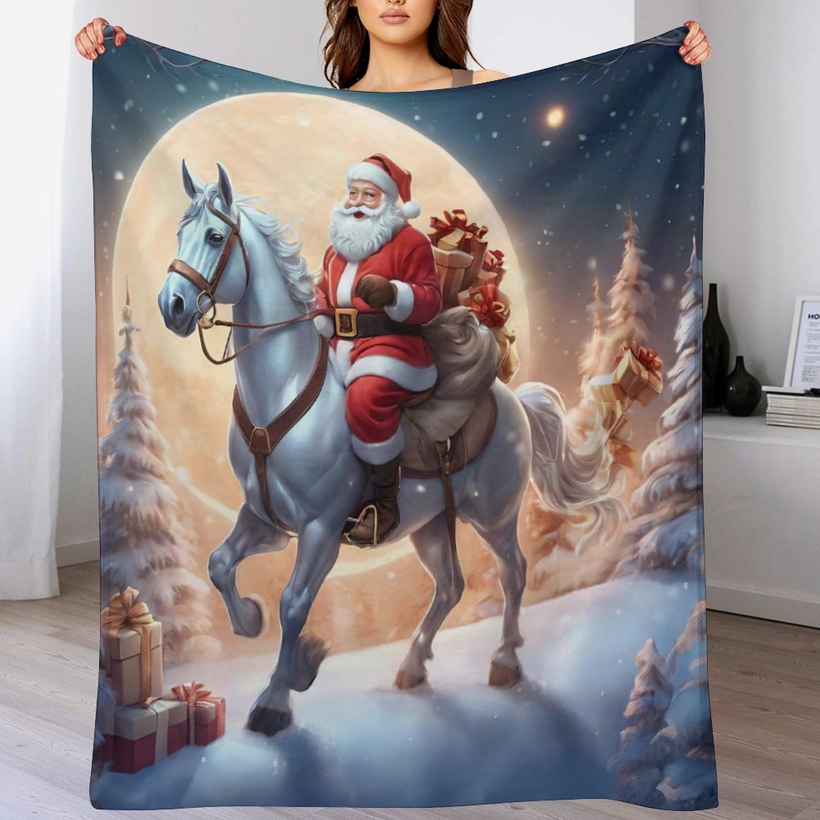 Manta de franela de Papá Noel con tejido polar térmico de alta calidad para cama