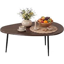 COSTWAY 42.5-inch Mid-Century Oval Coffee Table for Living Room, Walnut