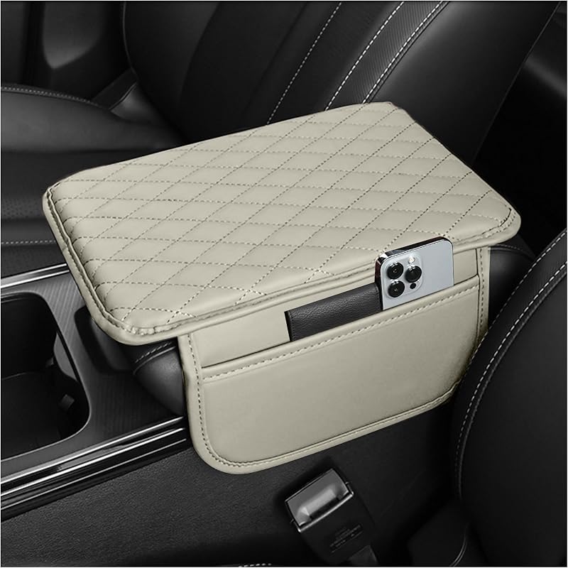 Capa para Console Central e Apoio de Braço Automotivo Stacool em Couro de Microfibra Bege-Claro – 1 unidade