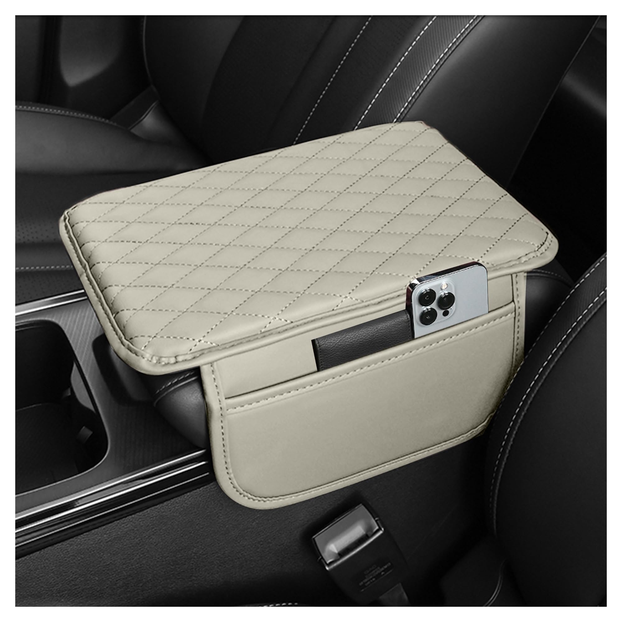 Upgraded Car Center Console Cover,Microfiber Leather Car Armrest Cover Cushion with 2 Storage Bags,Universal Car Armrest Storage Box Car Interior Accessories for Most Vehicles (Light Grey)