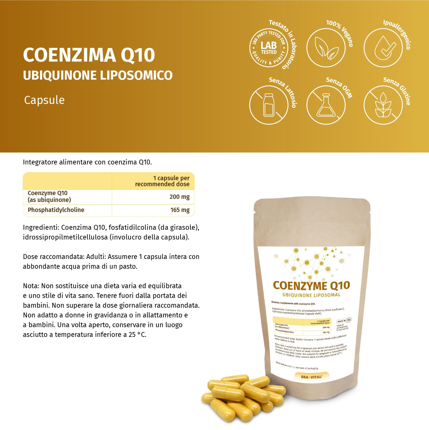 Coenzima Q10 Liposomal 200 mg por cápsula 360 cápsulas 12 meses de existencia