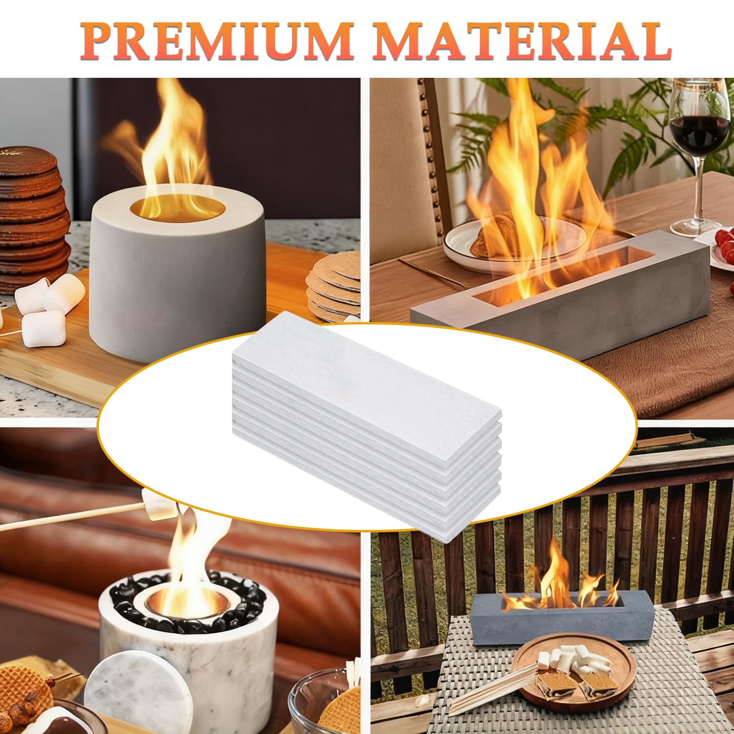 Lana de cerámica para bioetanol 300x100x10mm Esponja de cerámica de la chimenea en lana Adecuado para chimeneas, chimeneas de mesa, estufas de barbacoa (6 paquetes)