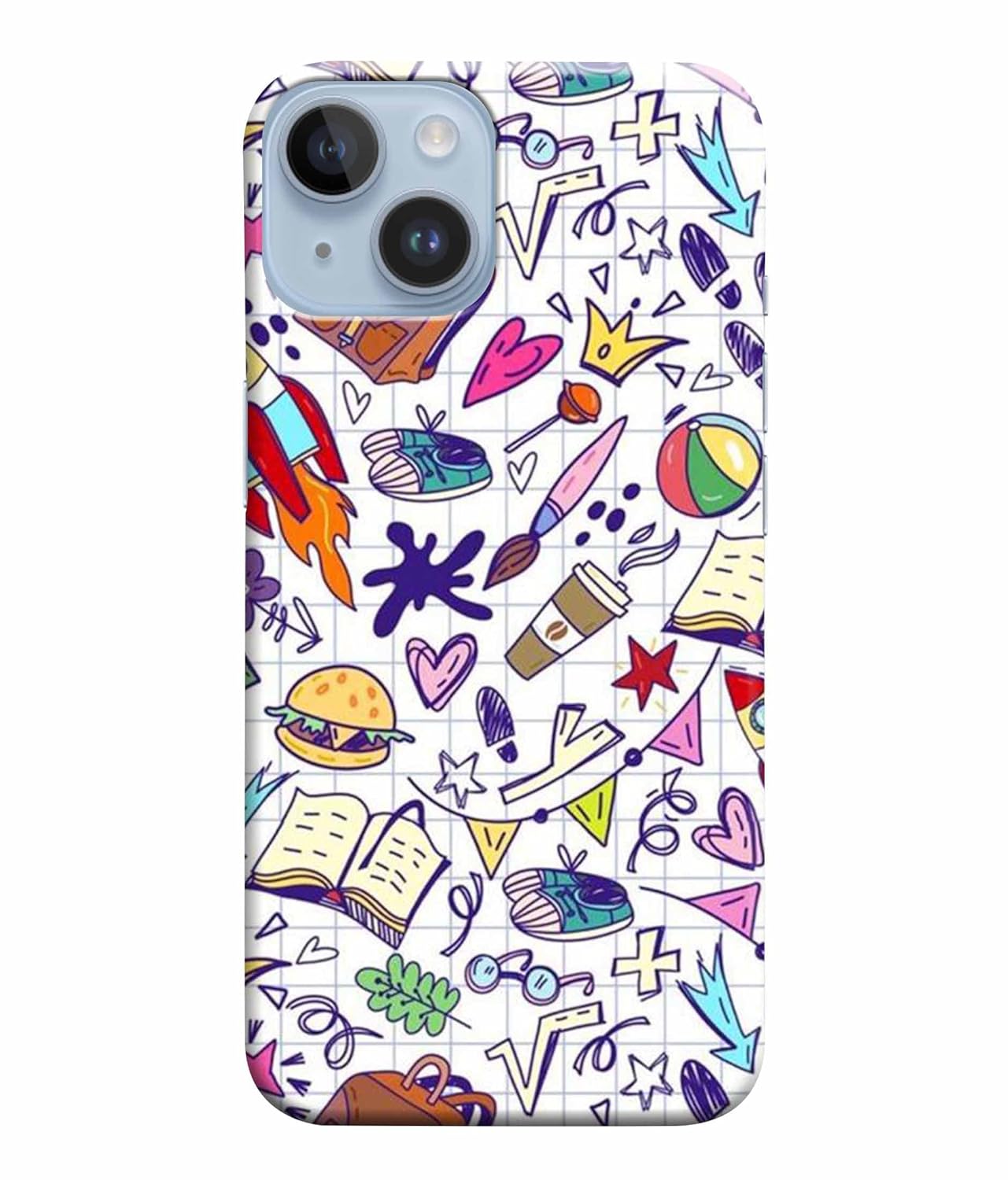 Dugvio Printed Colorful Hard Back Case Cover & Compatible for Apple iPhone 14 | Student Study Gadgets Art (Multicolor)