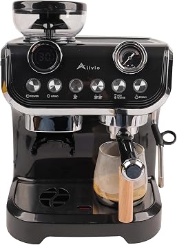 Alivio 2L Bean to Cup Coffee Machine, Automatic Coffee Maker with Grinder and Milk, Professional Espresso Cappuccino Maker for Office Home 1450W Black