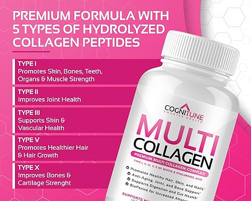 Miniatura 4 de Multi colágeno para mujeres con ácido hialurónico, vitamina C y biotina, suplemento de proteína de colágeno con péptidos de tipos I, II, III, V, X
