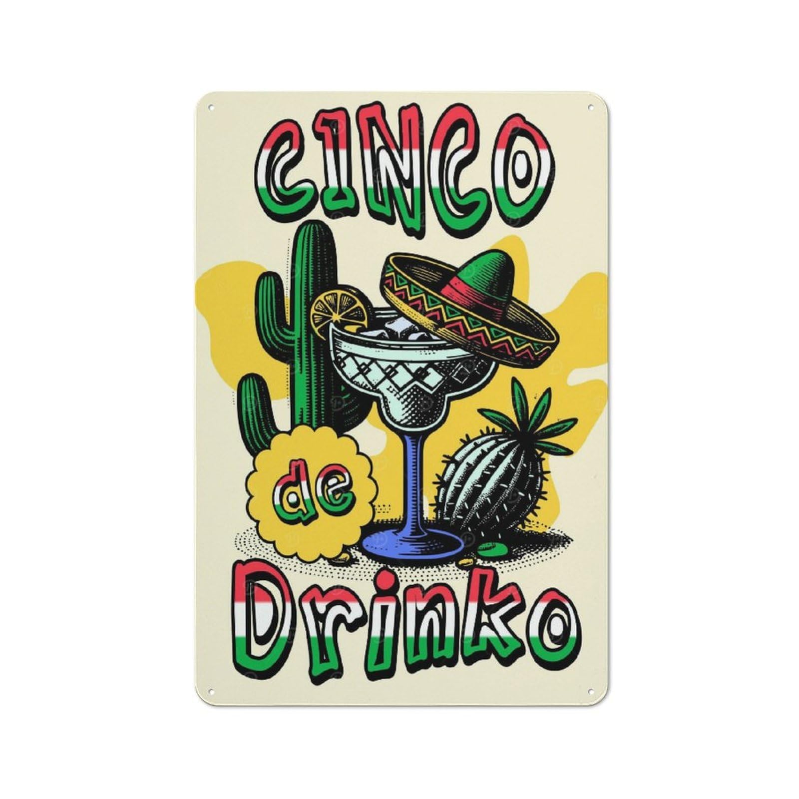 Junmoney Cinco De Drinko Retro Metal Plaque 30X20cm For Garage Or Workshop, Housewarming Wall Decor For People Furnishing Garage And Workshop