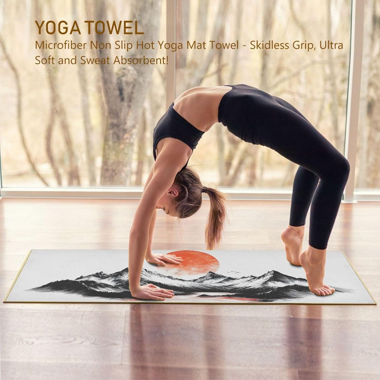 Landscape Moutian Hot Yoga Towel – Stylish, Non-Slip, Grip Dots, Super Absorbent, 27" x 73" - Yoga Mat Towels for Exercise, Fitness