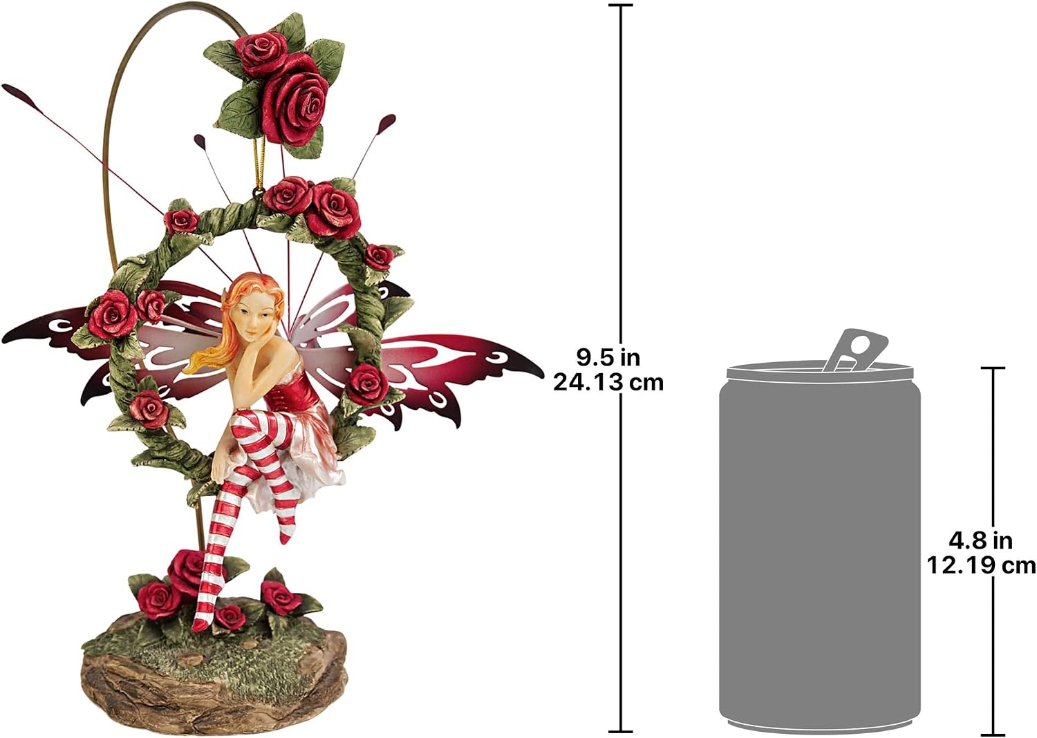 Design Toscano QS232882 Radiant Rose Fairy Dangling Statue with Display Stand, 9 Inch, Polyresin, Full Color