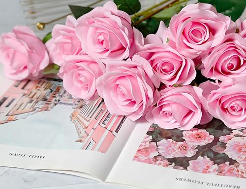 Miniatura 4 de DuHouse Ramo de 10 rosas artificiales de seda, flores de imitación de rosas largas, para arreglos de boda, centro de mesa, fiesta, hogar, cocina,