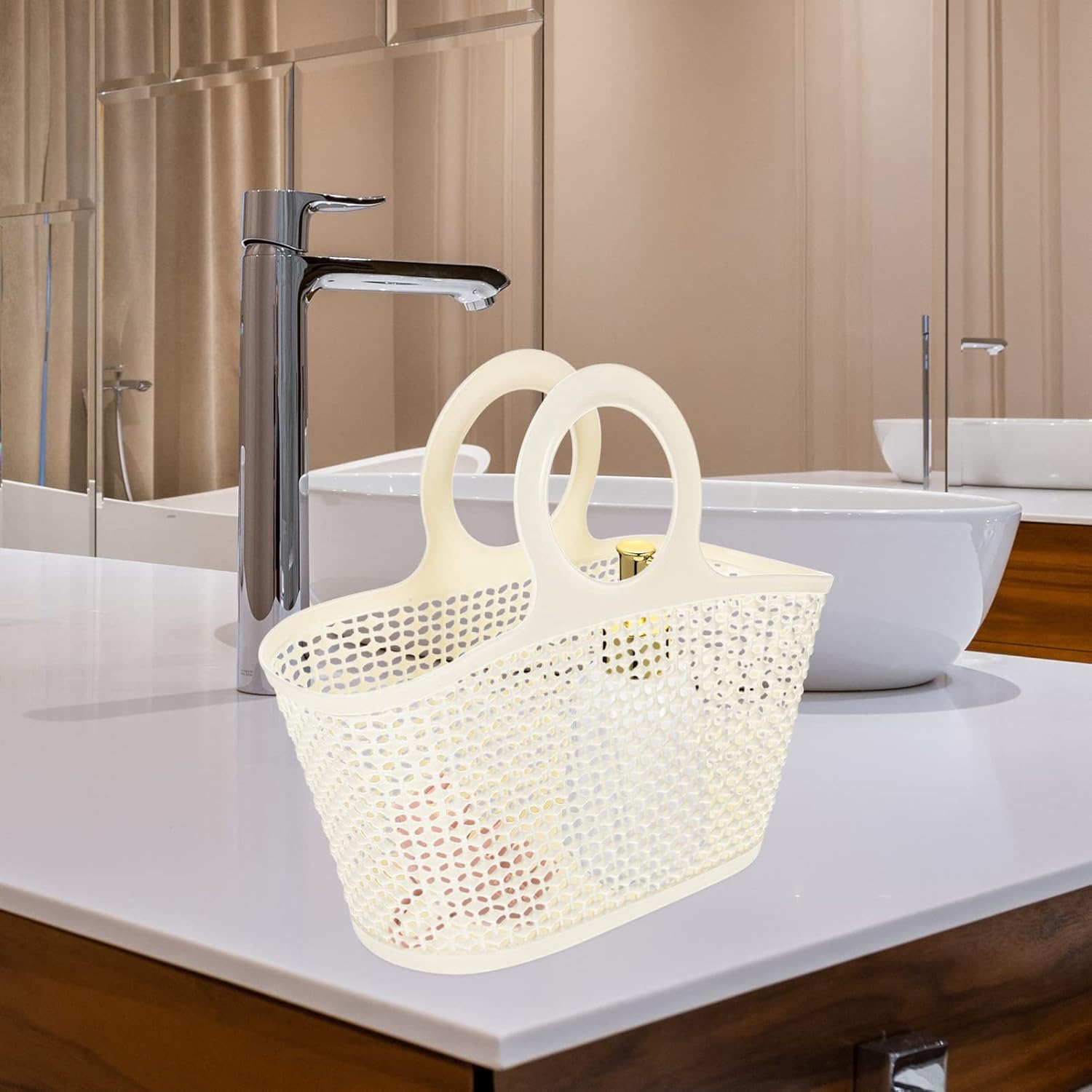 STOBAZA Bathroom for Shower Portable Storage Basket Stable Bottom Multi-purpose Handheld Toiletries Basket