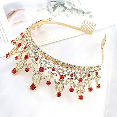 Miniatura 3 de NODG Tiaras y coronas doradas para mujer, diadema de cumpleaños para niñas, coronas de reina de cristal rojo, accesorios para el cabello para novia,