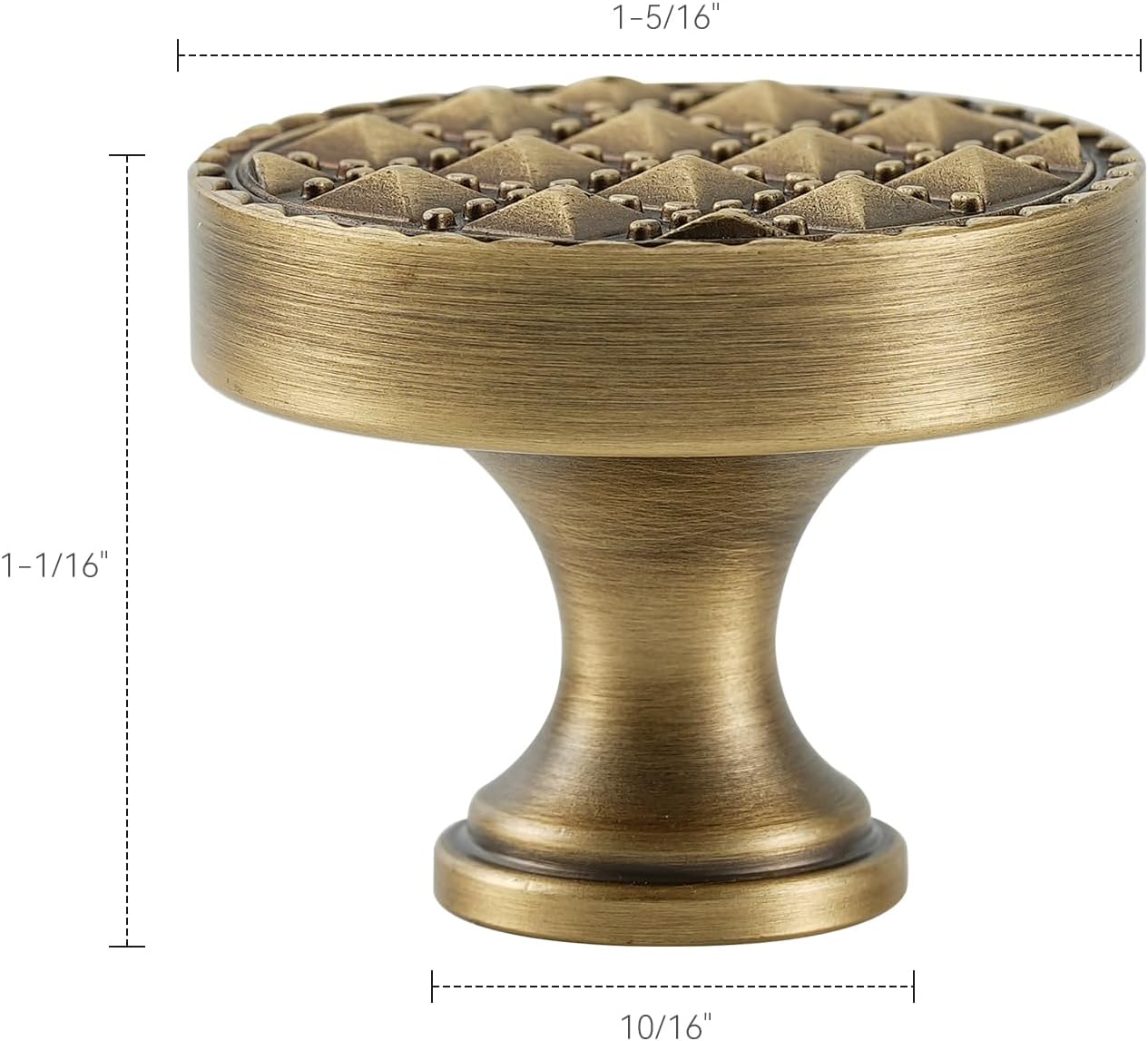 2 Pack Cabinet Knobs, Solid Brass, Studded Motifs Drawer Knobs, Brushed Antique Brass Cabinet Knobs for Kitchen, Bathroom, and Furniture