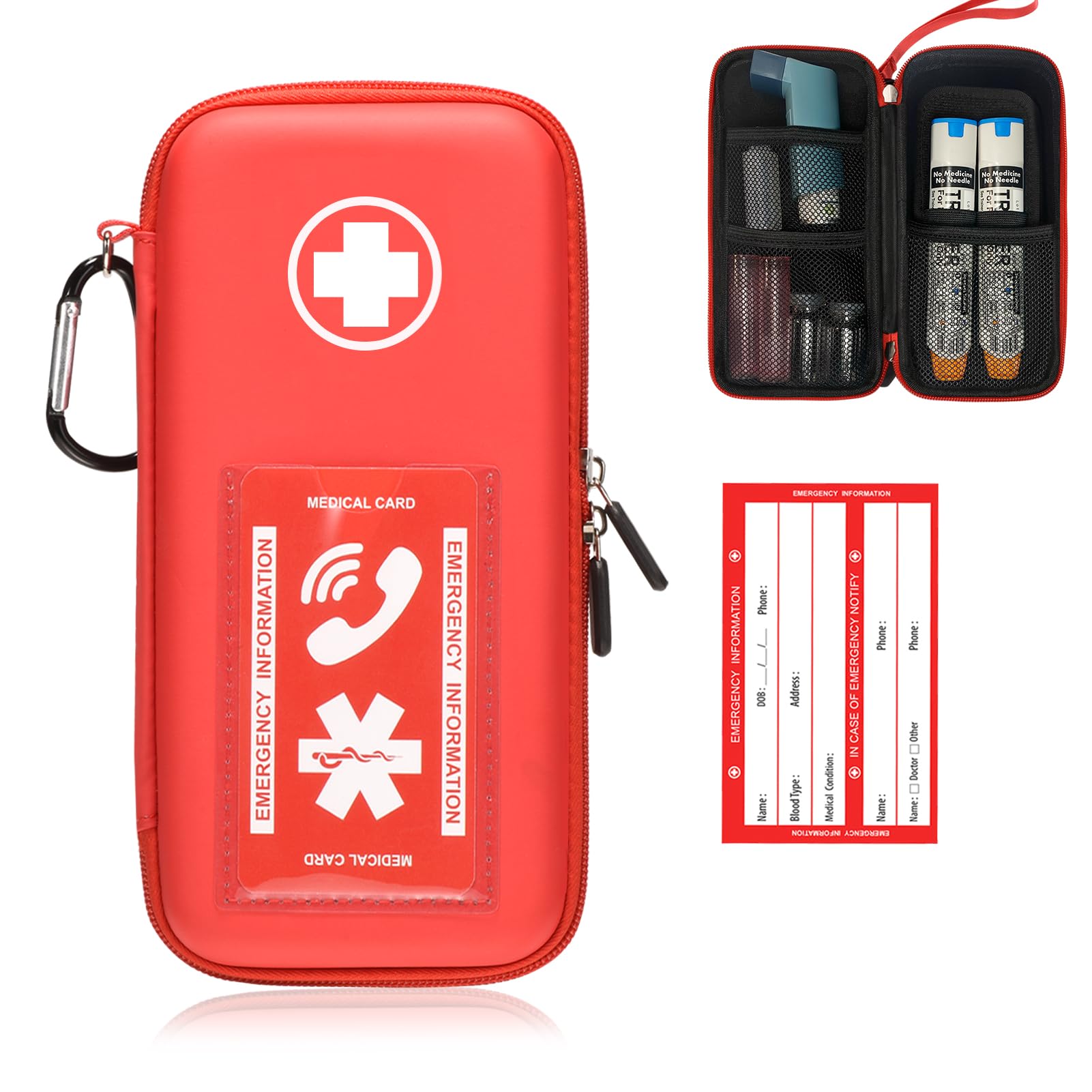 EpiPen Carry Case, Hard Emergency Medical Bag with Carabiner-for 2 EpiPens, Asthma Inhaler, Auvi-Q,Eye Drops,Anti-Histamine,Allergy Medication,Diabetes Travel Case for Adults and Kids