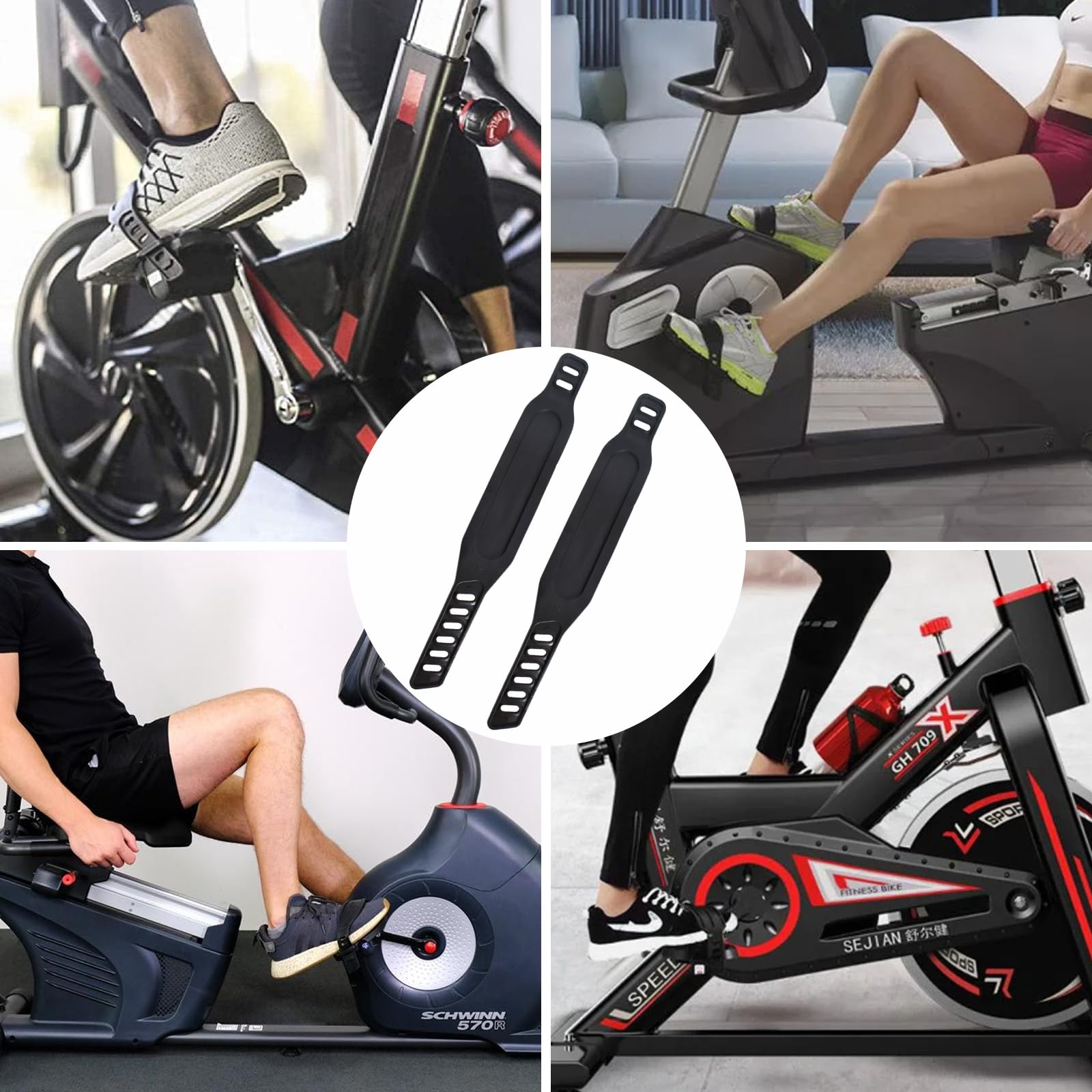 équipement Sportif Lot De 4 Sangles De Pédale Pour Vélo D'Appartement - Réglables, Universelles - Caoutchouc Durable - Gris Sangles Réglables Vélo Stationnaire