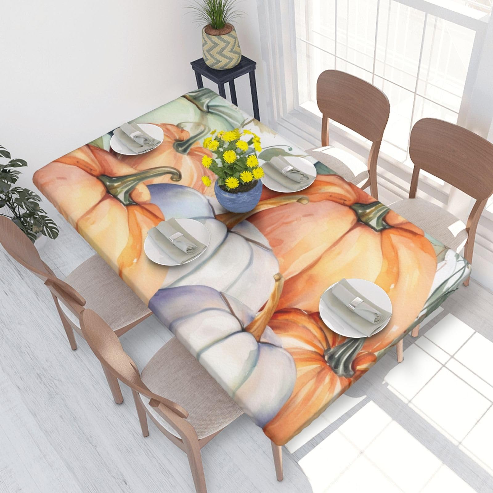 DCARSETCV Watercolor Pumpkins Printed 4FT Waterproof Tablecloth with Elastic Edged Protect & Decor Your Table, Oil-proof Washable Table Cloth Cover for Dinner Picnic Party