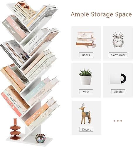 Miniatura 8 de Hoctieon Estantería de árbol de 10 niveles, estantería de 10 estantes, estantería de árbol de pie independiente, estante de pie para libros,