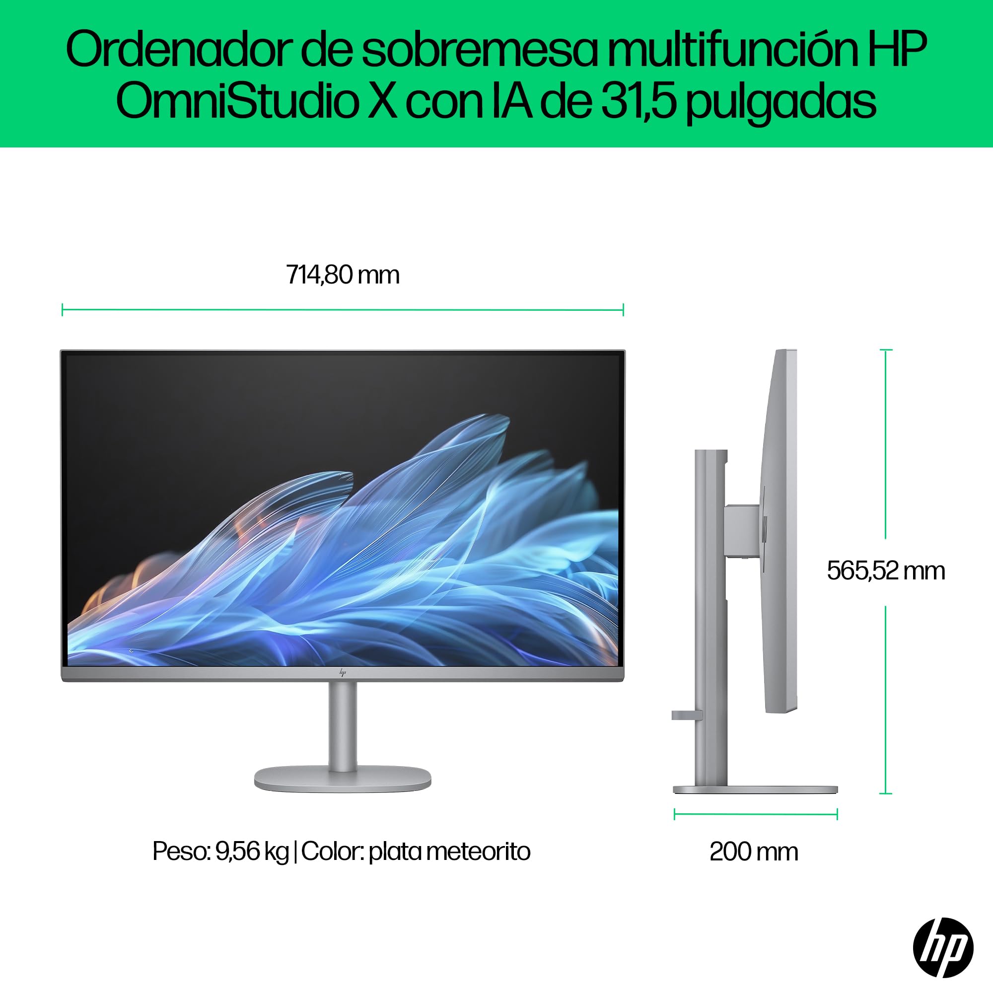 HP OmniStudio X All-in-One 32 UHD 4K (Procesador Intel Ultra 5-125H, 16GB RAM, 1TB SSD, Gráfica Intel ARC, Windows 11) - Teclado QWERTY Español - Silver