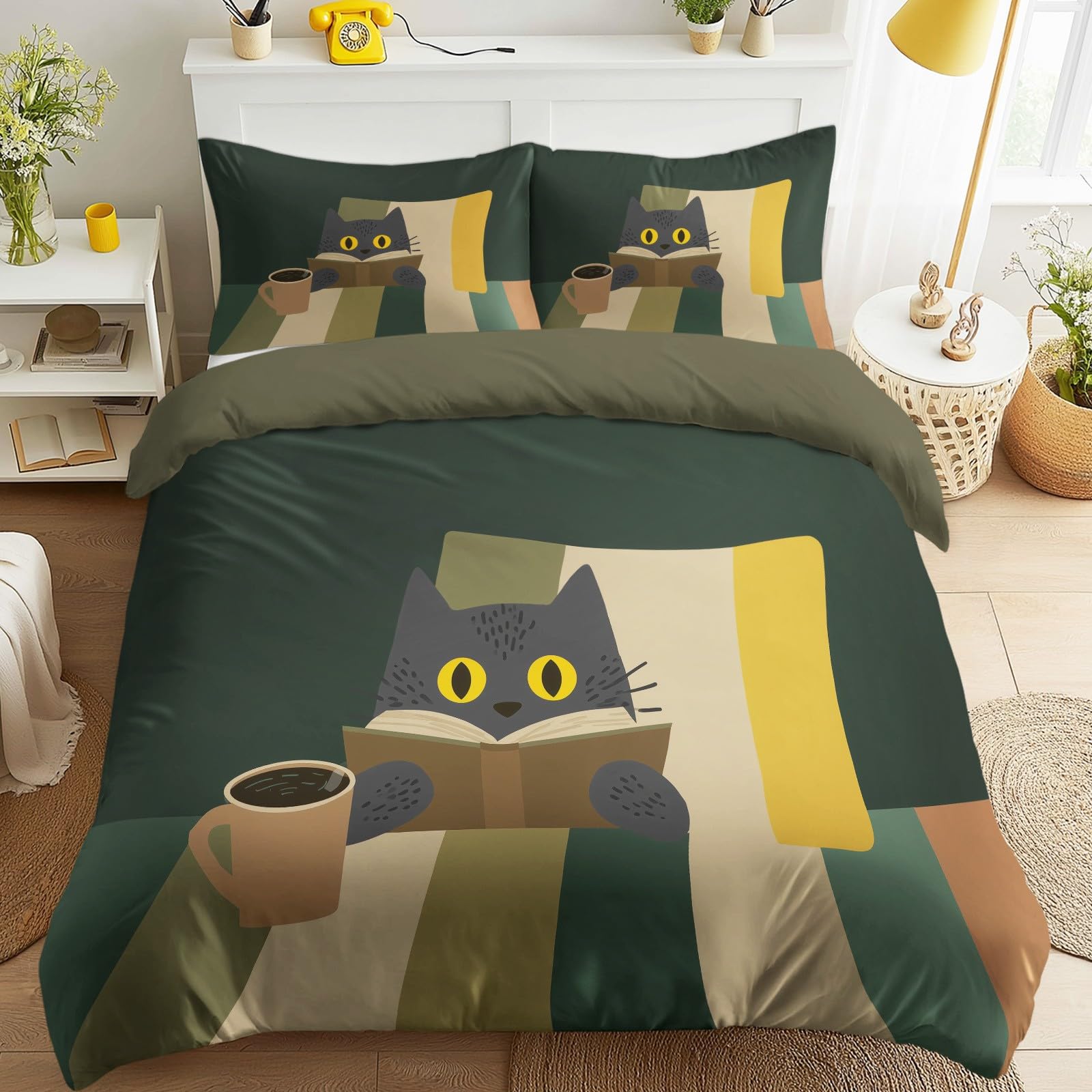 Housse de couette vert dessin animé avec zip invisible