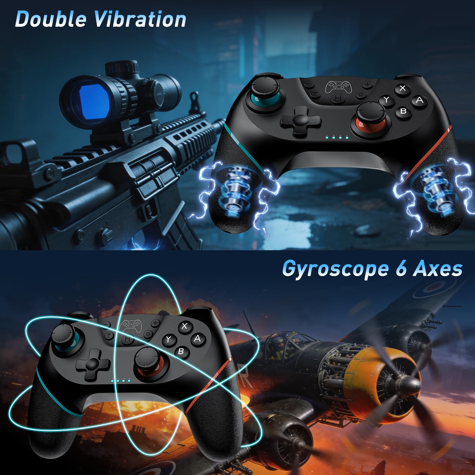 Reddening Manette Switch 2 Lot de 2, Manette Switch pour Switch/Switch 2/Switch Lite/Switch OLED, Manette Switch 1 avec Double Vibration, Gyroscope 6 Axes, Joystick Hall, Réveil, Turbo