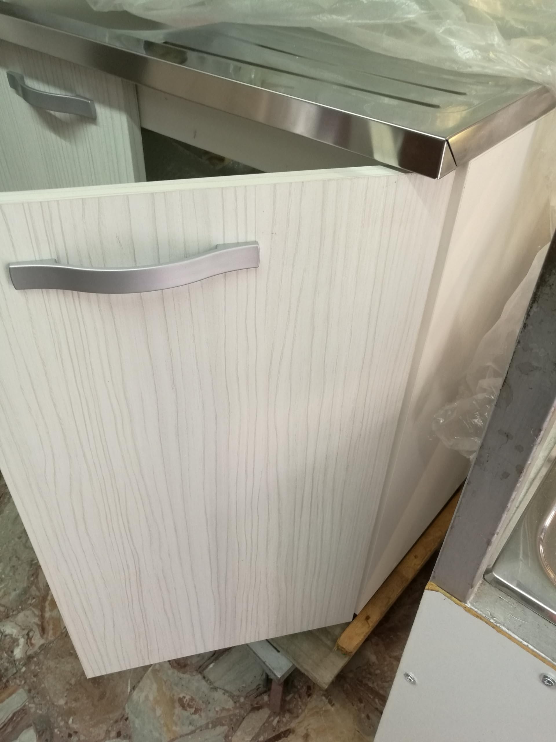mobile cucina sottolavello con lavello vari colori cm 80x50 1 vasca sx inox (cassa bianca ante bianco oliva)