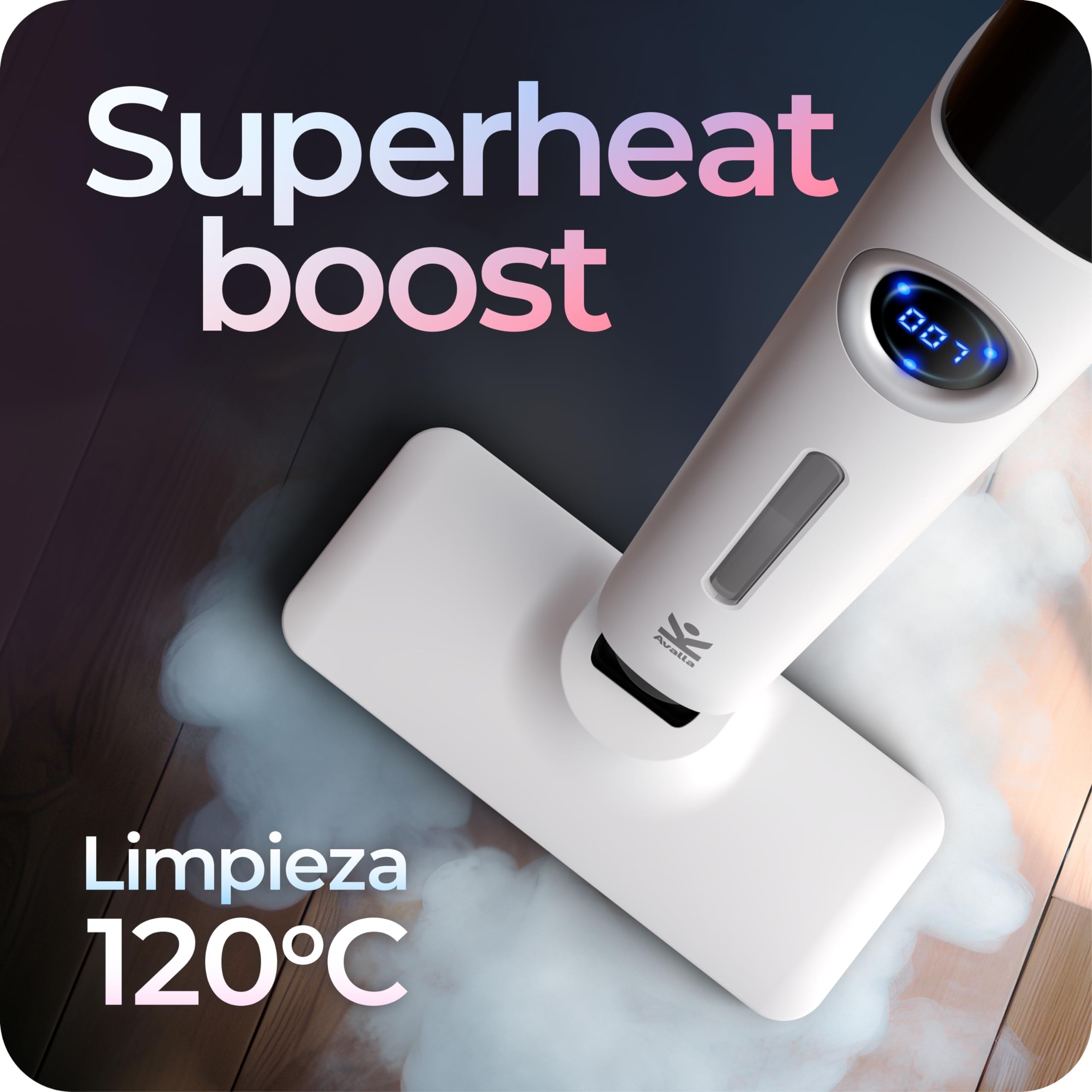 Avalla T-20 Mopa de Vapor de Alta Presión, Triplica la Potencia de Limpieza, Calentamiento Rápido de 15s, Impulso de 120°C, Depósito Grande de 500ml (Blanco)