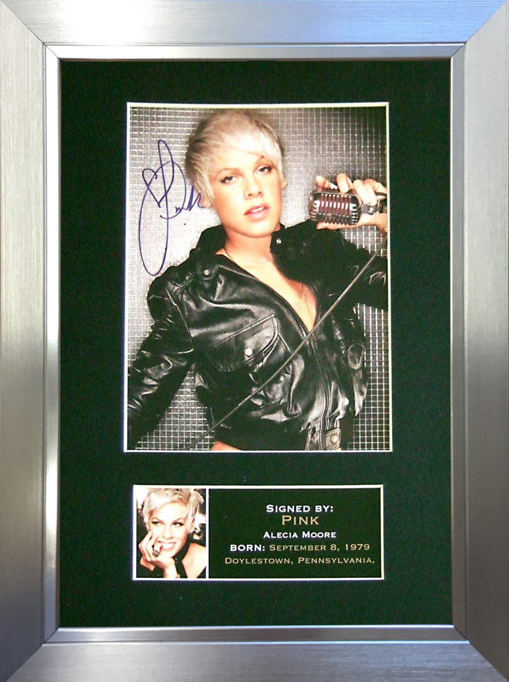 The Autograph Collector Gold,Silver,Black Pink Signed Autograph Mounted Photo Reproduction Print A4 Rare Perfect Present Birthday Christmas (297 X 210Mm) #230 (Silver Frame)