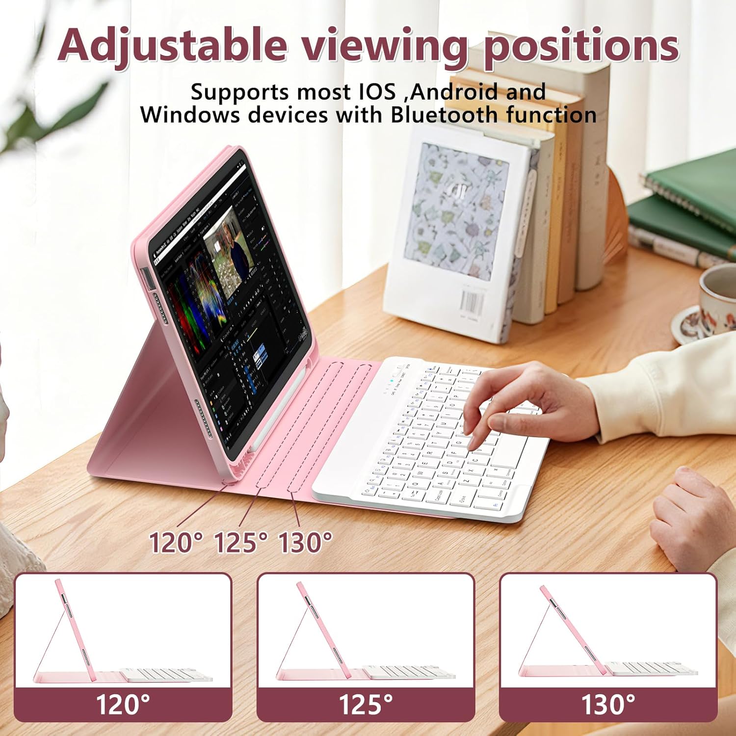 BQSS for iPad (A16) 11th 10th Generation Case with Keyboard, Auto Wake/Sleep, Detachable Wireless Bluetooth Keyboard Case with Pencil Holder for iPad 11-inch A16 2025 10th Gen 10.9 Inch 2022 (Pink)