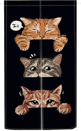 Miniatura 18 de ChloropLastid Cortina japonesa para puerta con bonito gato Noren, tapiz de gato naranja para colgar en la pared, partición japonesa Noren