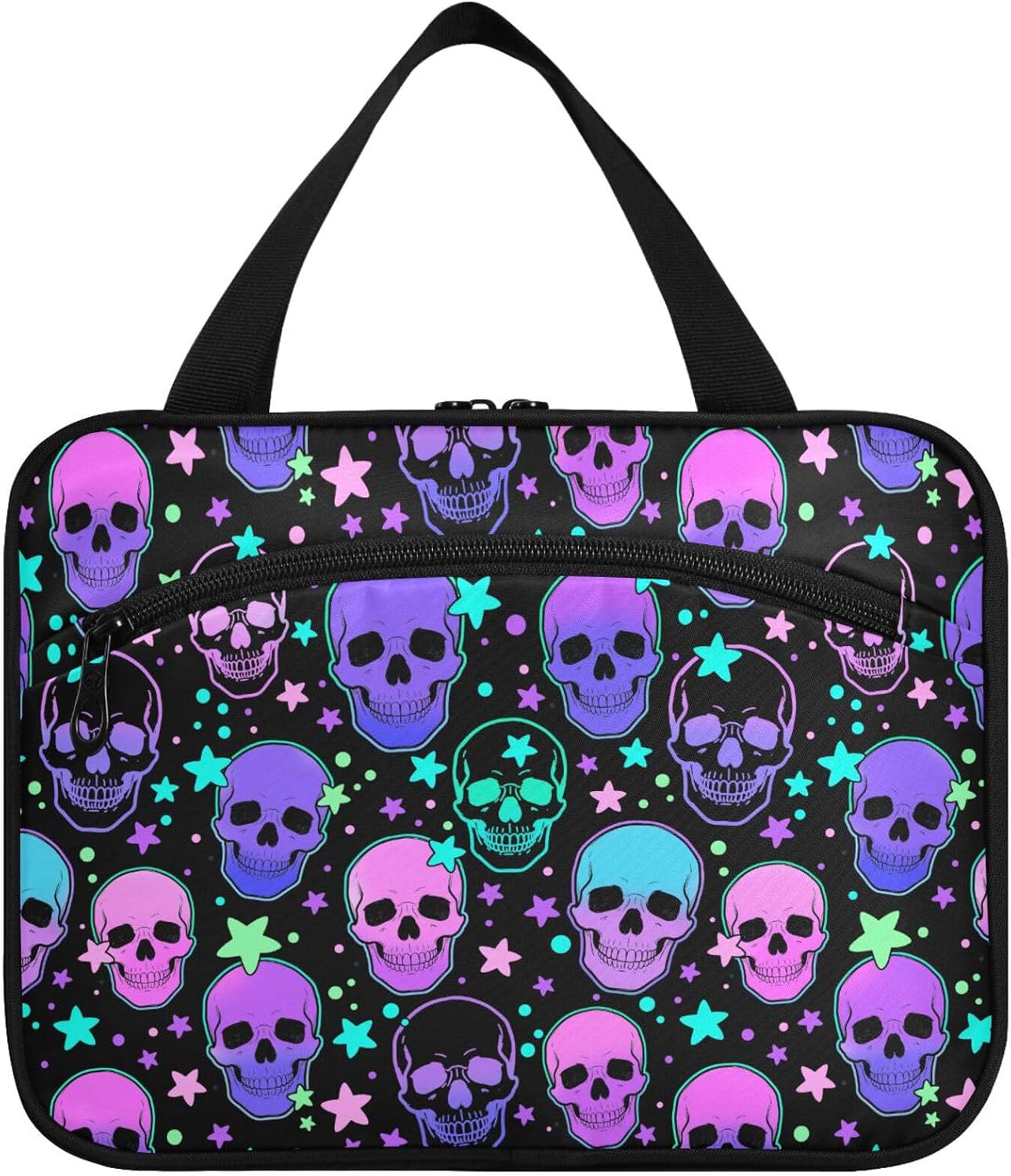 MNSRUU Hanging Toiletry Bags for Women Travel, Gothic Stars Purple Skulls Toiletry Organizer Portable Travel Toiletry Bags Clear Wash Bags Makeup Bag Cosmetic Bag