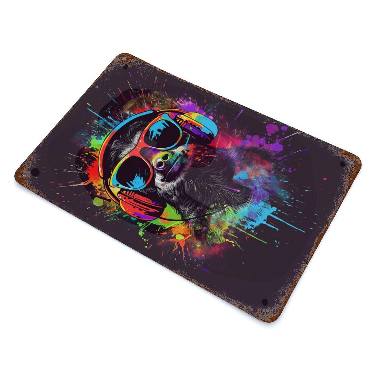 Rust Effect Sloth Colorful Weathered Tin Sign 11.8"x7.9", Retro Wall Decor for Garage, Bar And Workshop Decor