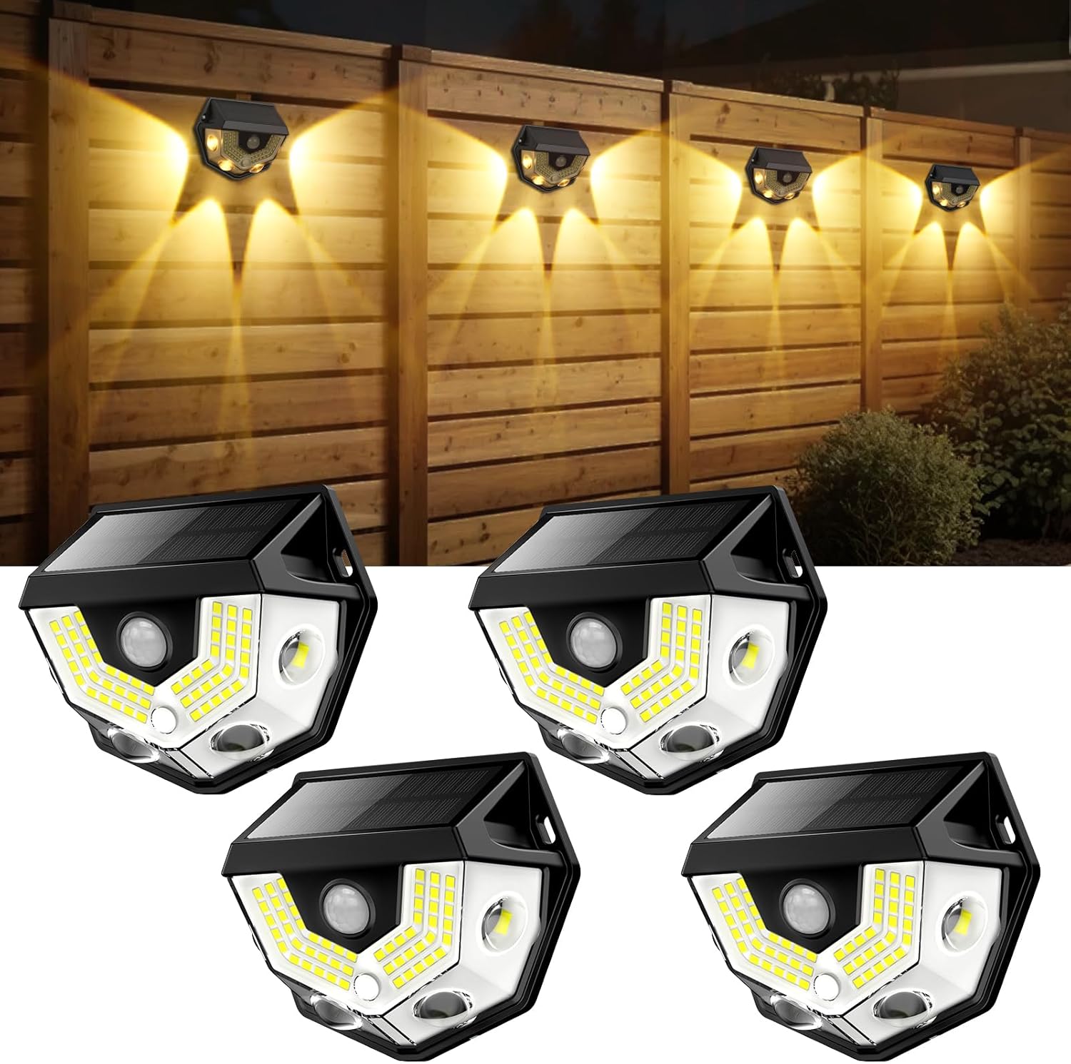 Solar Motion Sensor Light, 270° Wide Angle, IP65 Waterproof, Outdoor Security Light for Front Door, Yard, Garage（4 Pack