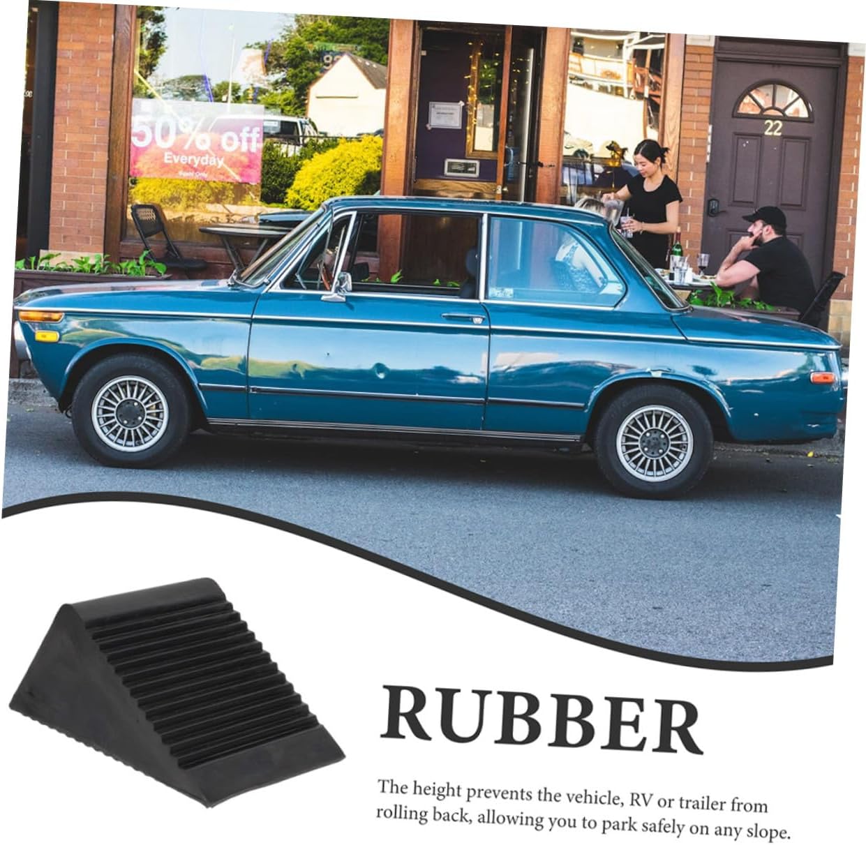 Lightweight Rubber Wheel Tire Chocks for Cars, Triangular Black