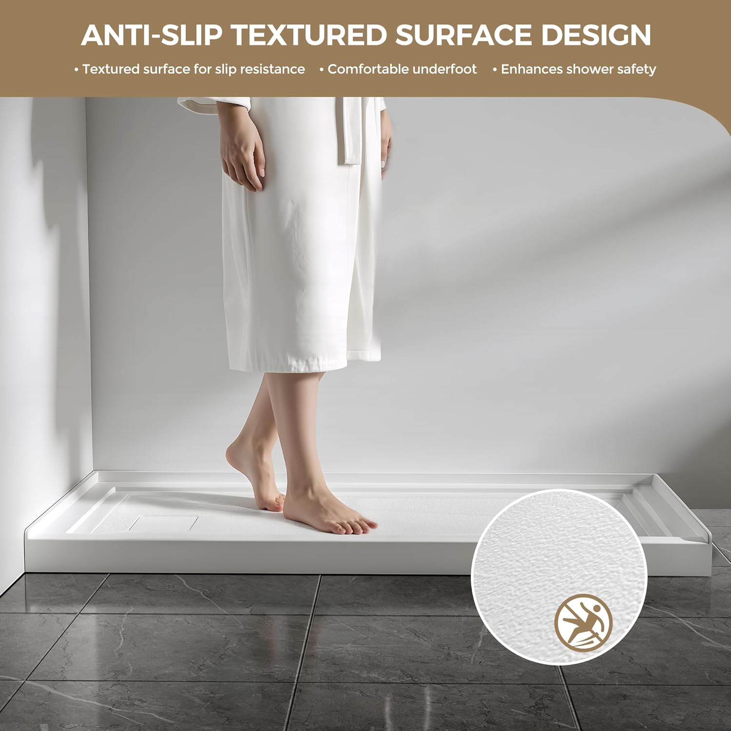 32 in. D x 60 in. W x 3 3/4 in. H Shower Pan with Left Drain, Single Threshold Acrylic Shower Base in White with Magnetic Drain Cover and Efficient Drainage