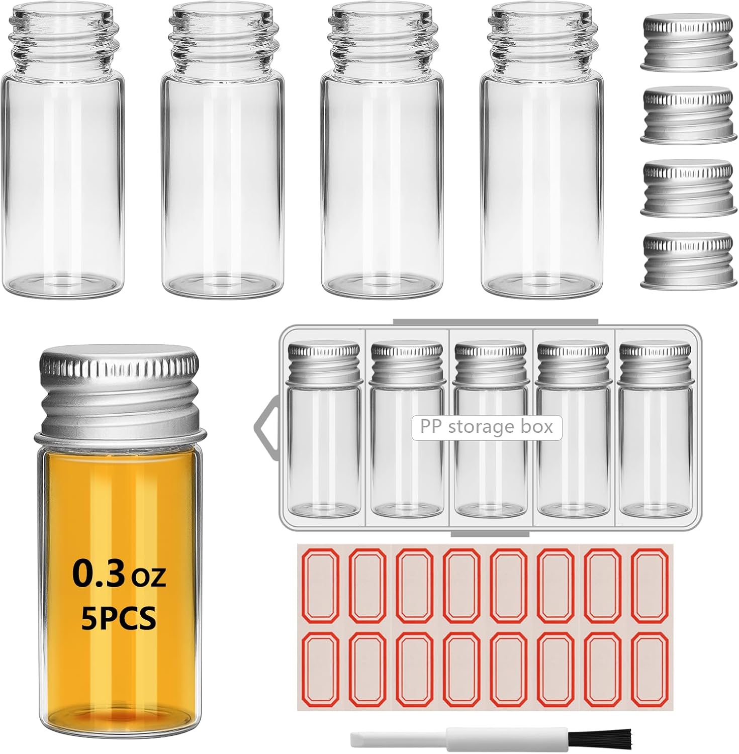10ml Small Glass Bottles, 5 PCS Mini Jars with Cork Lids Message Bottle plastic storage box Terrarium Jar Tiny Wishing Bottles miniature Sand Art Bottles Sample for DIY Crafts