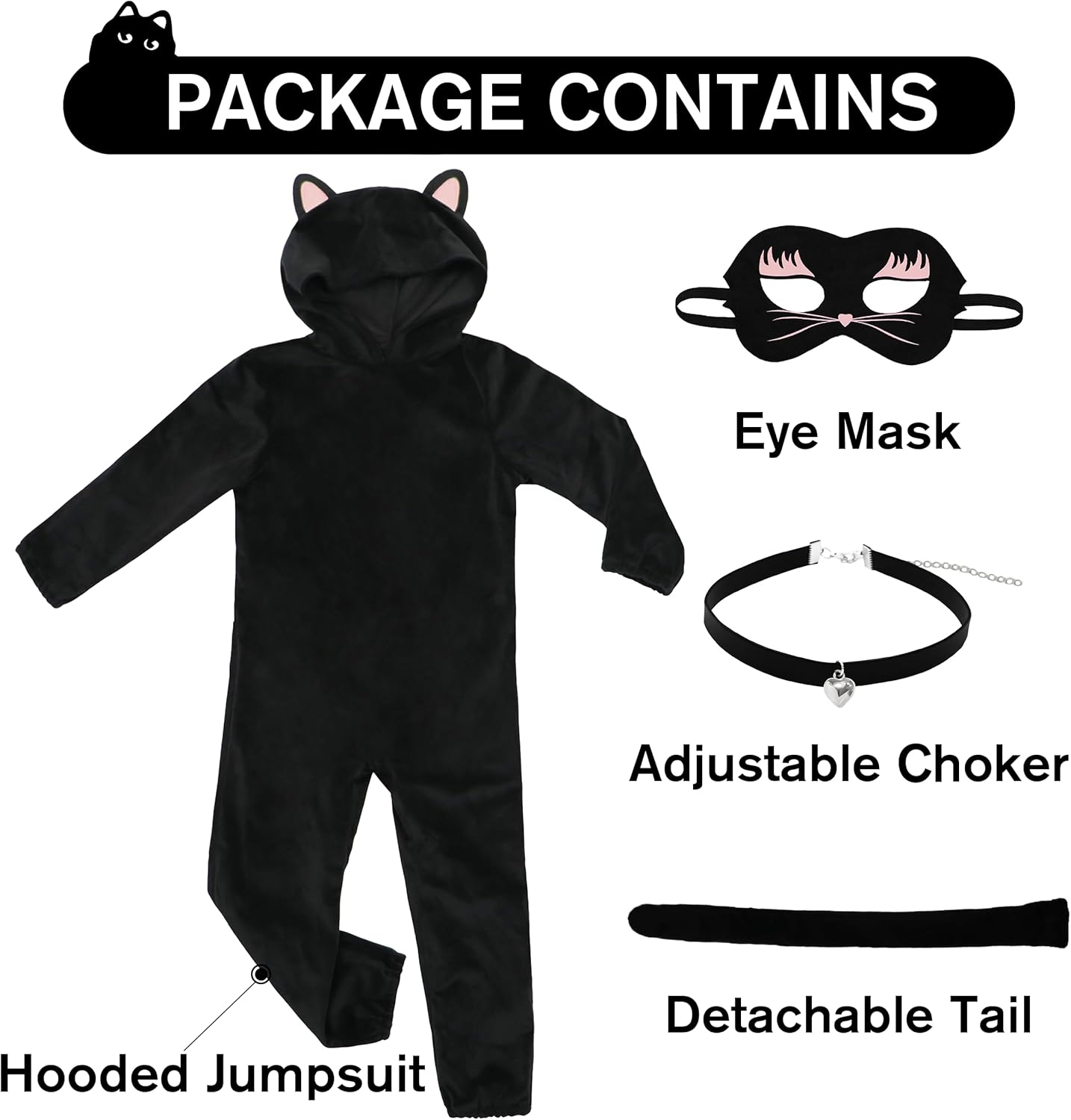 IKALI Girls Cat Costume, Black Cat Plush Hooded Jumpsuit, Cute Kitten Kitty Animal Dress up for Toddlers Kids Boys - Image 6