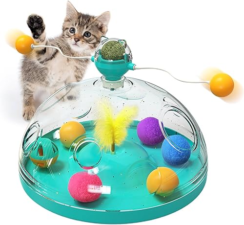 PINVNBY Juguete interactivo para gatos de interior, cofre del tesoro multifunción, juguetes para gatos, rompecabezas de gatitos, bolas de hierba