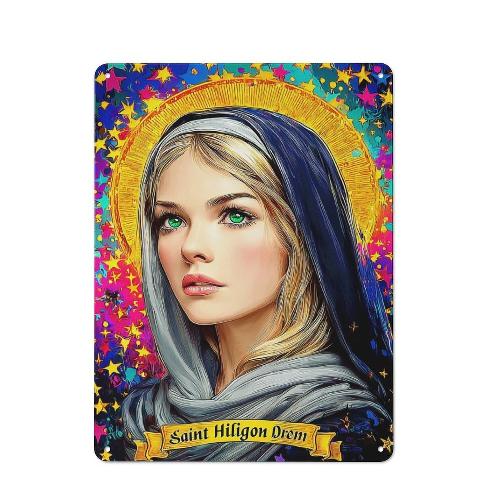 Junmoney Saint Hiligon Drem Celestial Portrait For Living Room Or Hallway, Rustic Metal Sign 40X30cm, For Home Interiors, Feature Walls And Decorative Displays