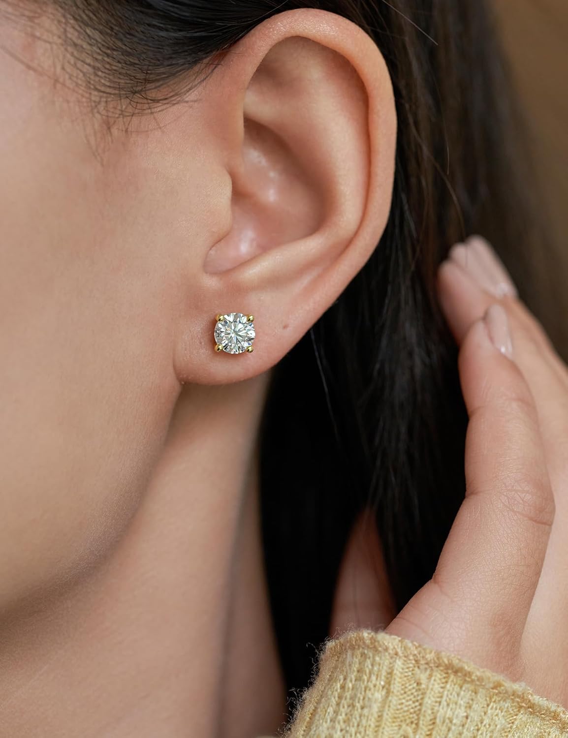 YODEWA 1/2/3ct Moissanite Stud Earrings for Women 925 Sterling Silver Hypoallergenic Butterfly Back 1 Pair DEF Color Lab Created Brilliant Round Moissanite Earrings - Image 3