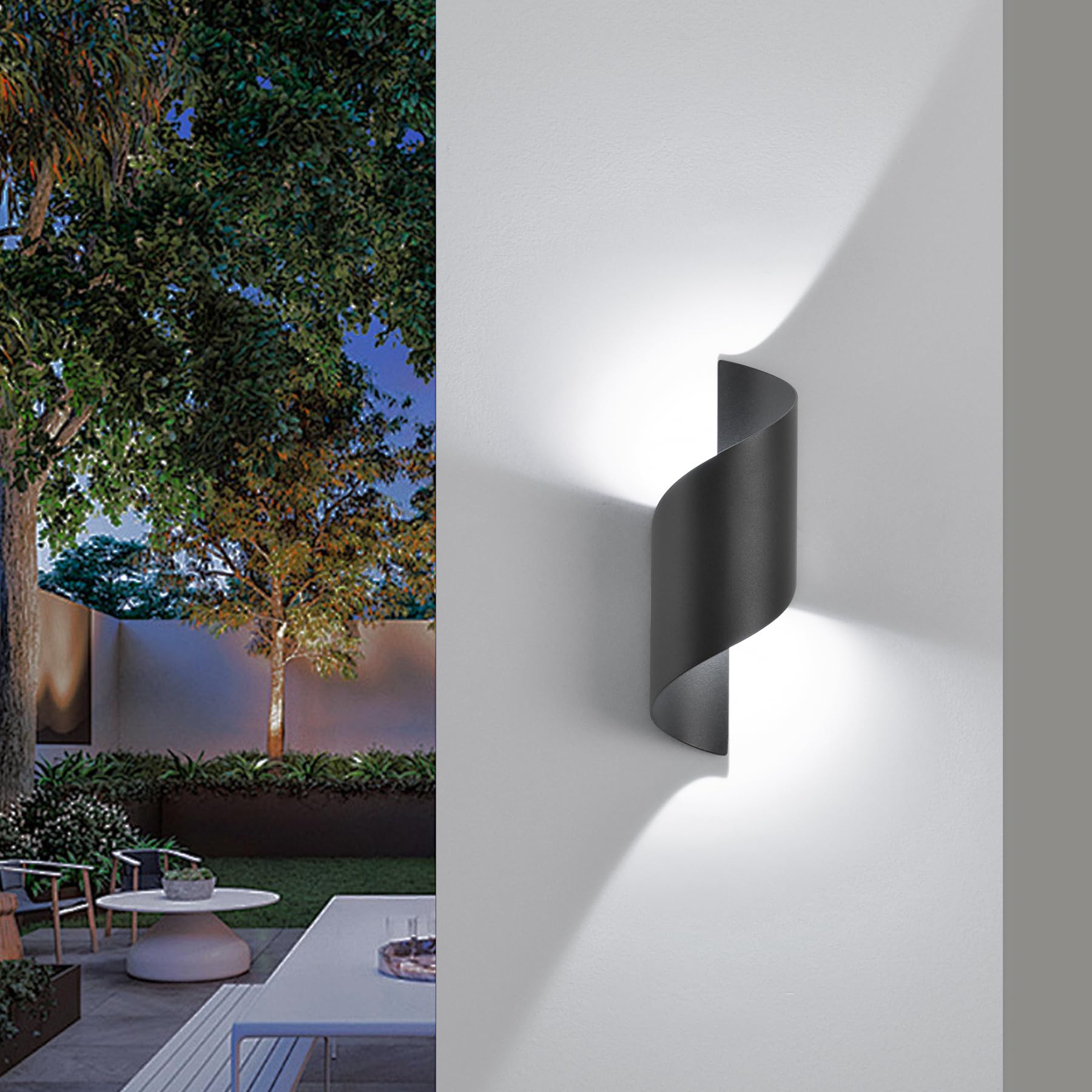 SANSHI LED Indoor/Outdoor Wall Light, 10 W 6000 K Cool White Wall Lamp, Modern Up Down Wall Light, Spiral Aluminium IP65 Waterproof Wall Lighting for Bar Hallway Entrance Garden, Black